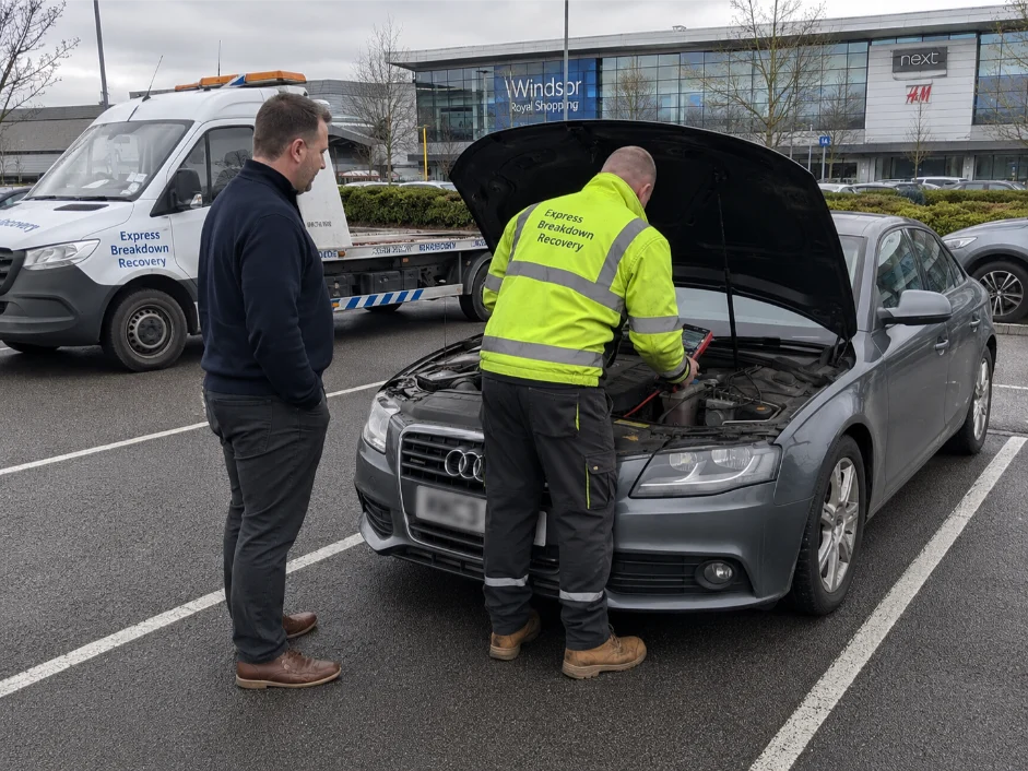 Audi A4 Battery testing shopping centre Windsor