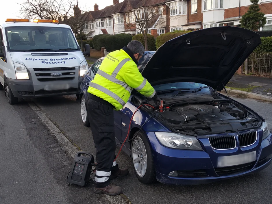 Roadside battery Jump Start BMW 3 Car Residential Street