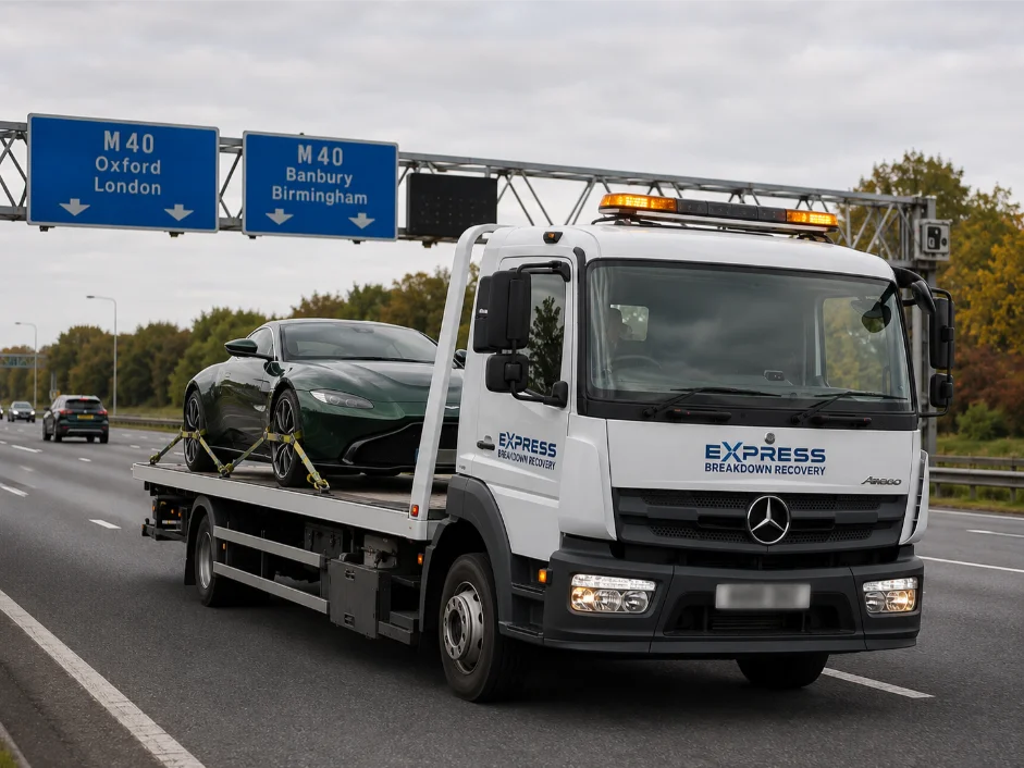 aston martin vantage luxury car recovery m40 motorway