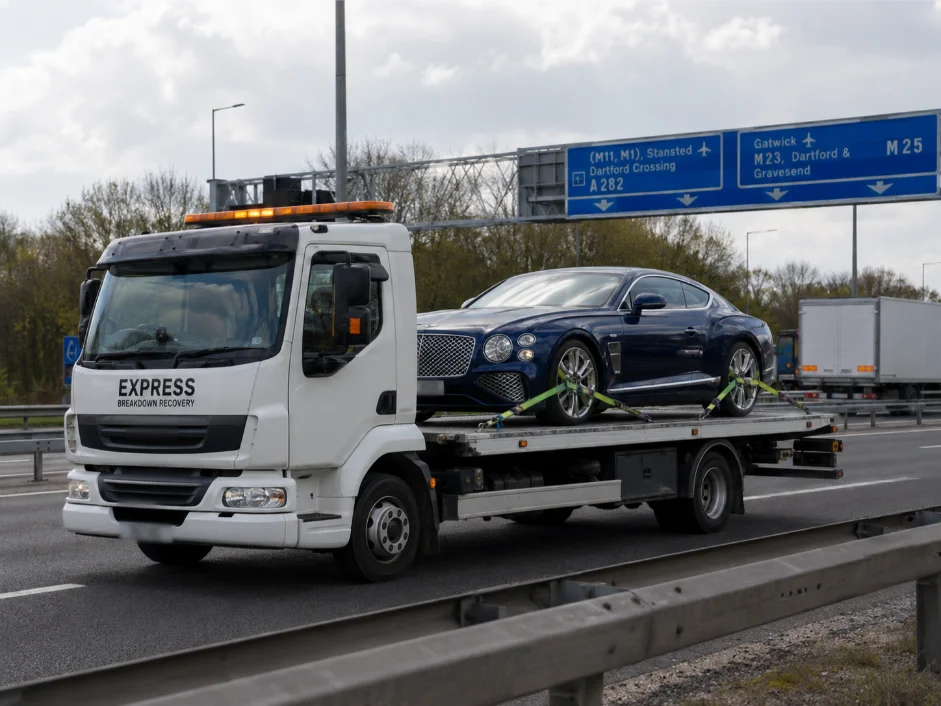 bentley continental gt luxury car recovery m25 motorway