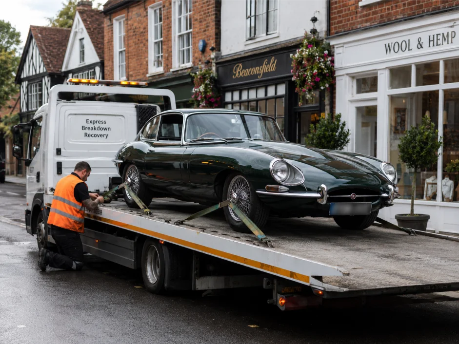 Jaguar E-type Classic Car Recovery Beaconsfield Old town