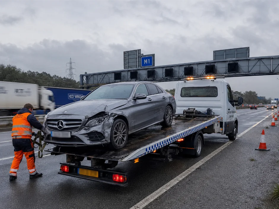 mercedes benz c class accident recovery m1 motorway