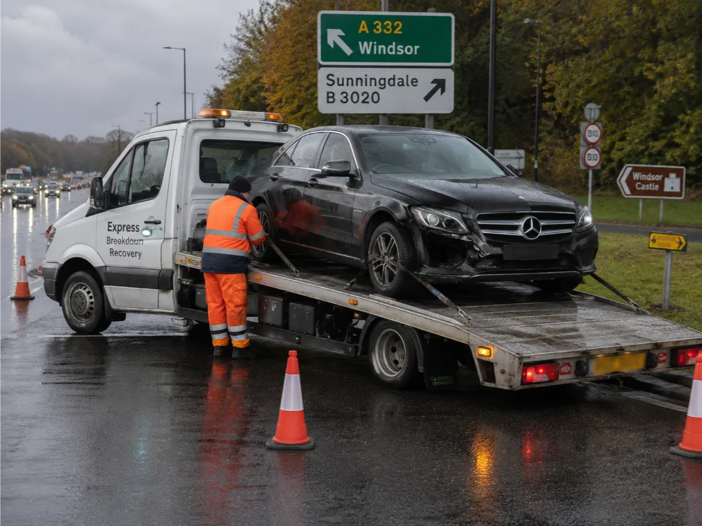 Mercedes Benz C-class Accident Recovery Windsor A332 Road