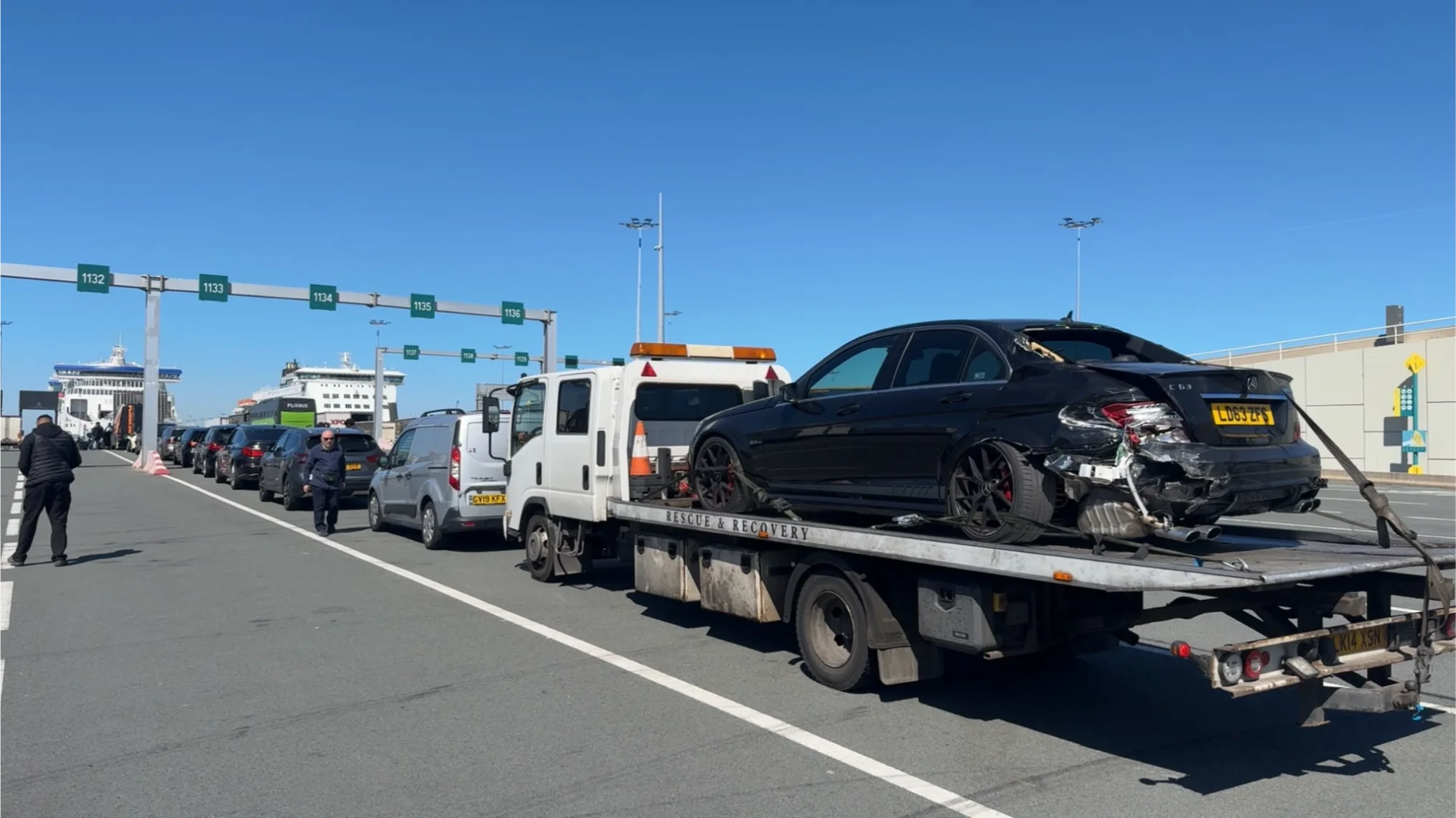 Mercedes C63 Accident Recovery near port of Dover