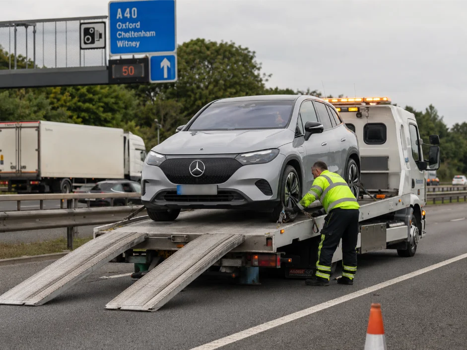 mercedes eqe suv electric vehicle recovery a40 motorway