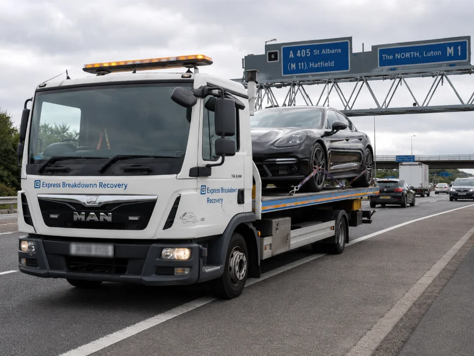 porsche panamera luxury car recovery m1 motorway