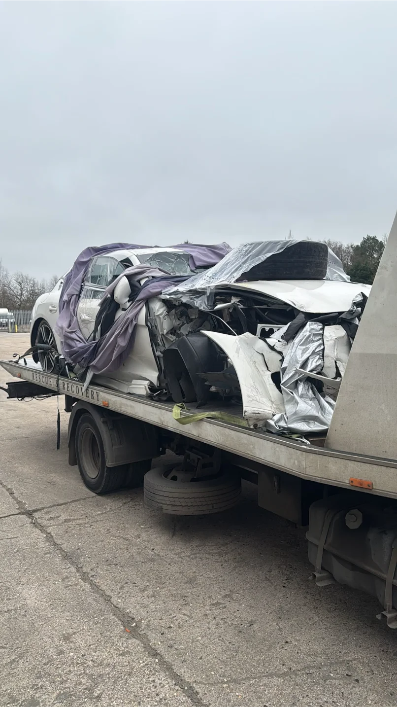 Severe Accident Car Recovery flatbed transport