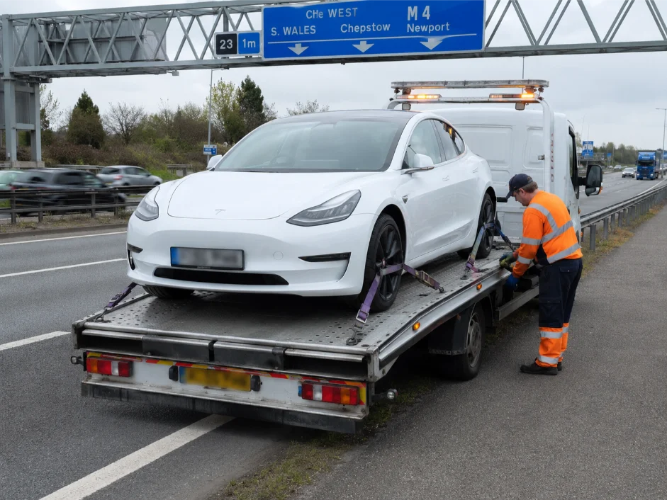 tesla model 3 electric vehicle recovery m4 motorway