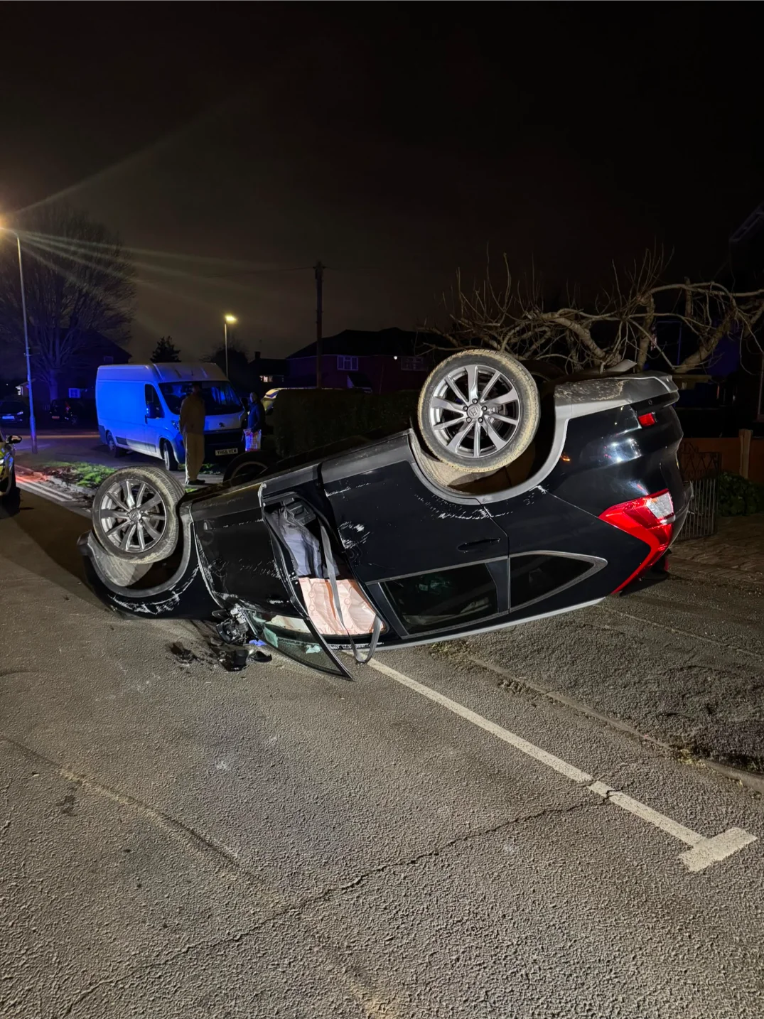 Toyota Prius Rollover Accident Scene Night