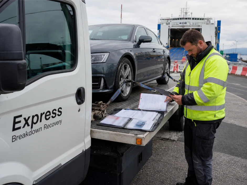Audi A4 cross-border vehicle recovery documentation in Dublin, Ireland