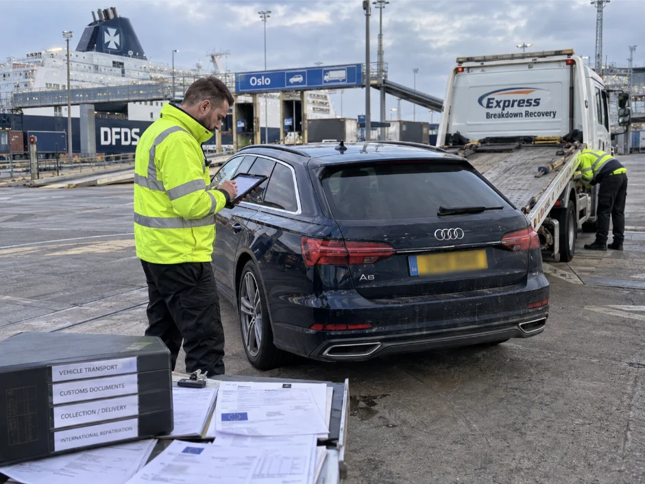 audi a6 cross border vehicle recovery documentation norway uk