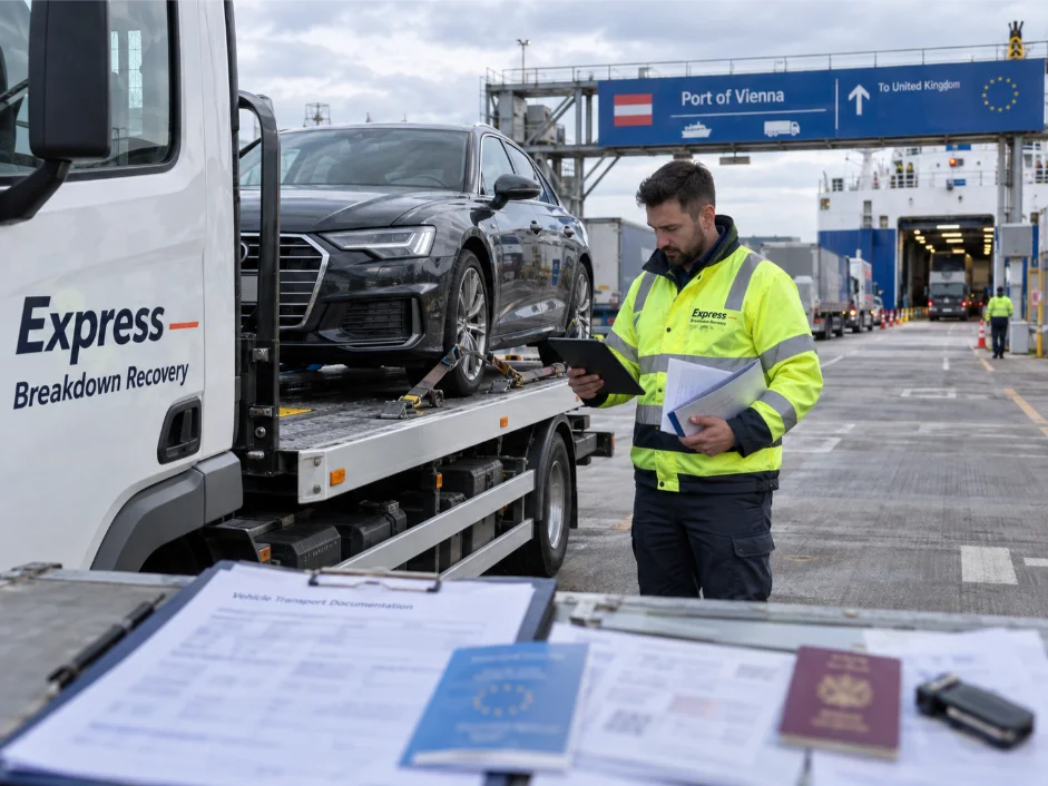 Audi A6 cross-border vehicle transport documentation Austria to UK