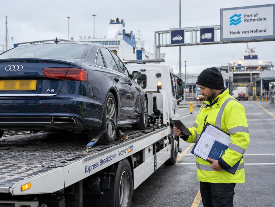 Audi A6 cross-border vehicle transport from Hook of Holland, Netherlands, to the UK
