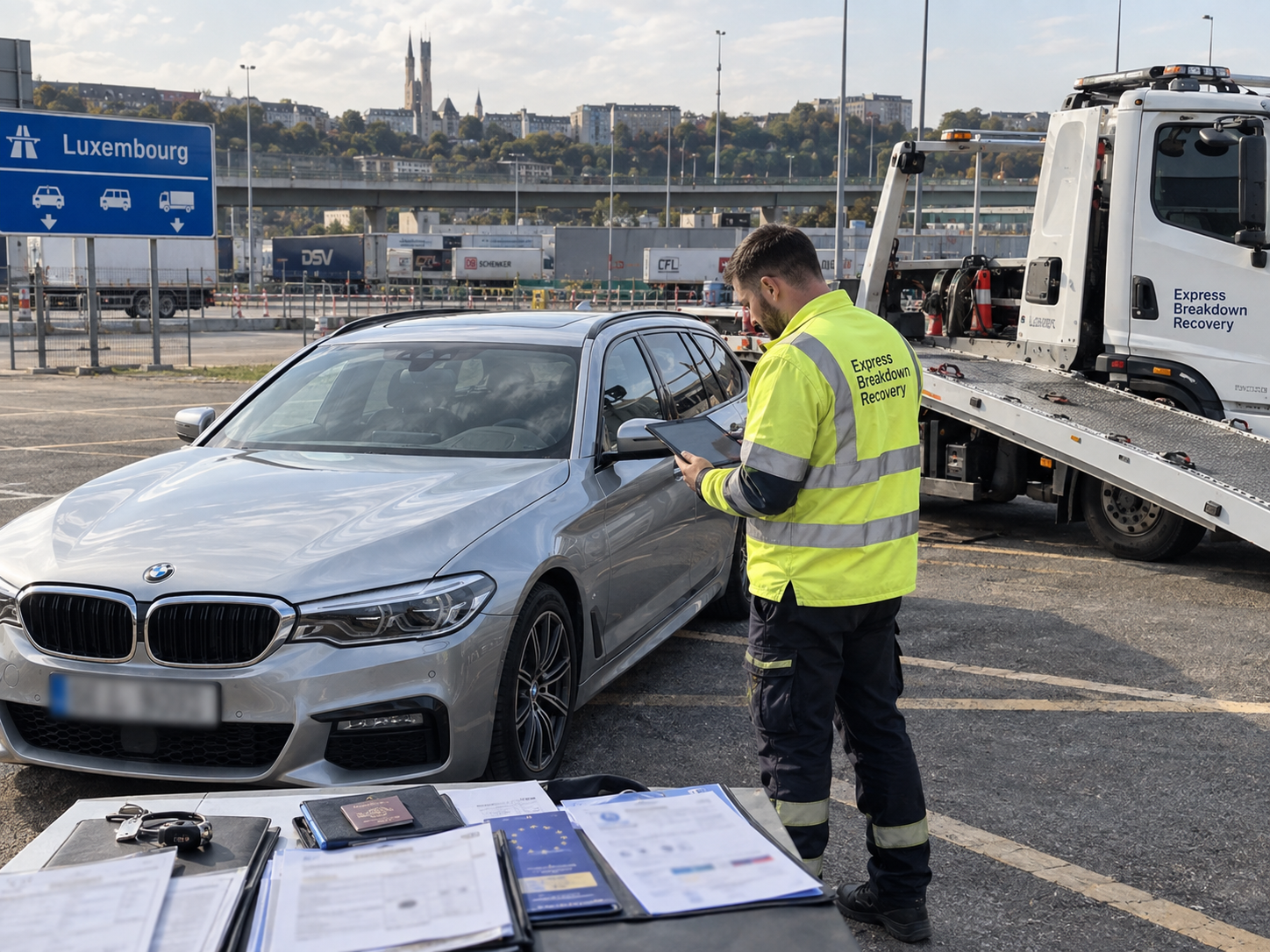 BMW-5-series Cross-border recovery Luxembourg to-uk