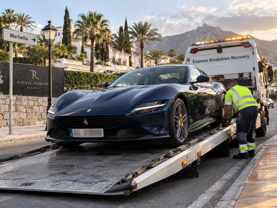 ferrari roma luxury car transport spain to uk marbella