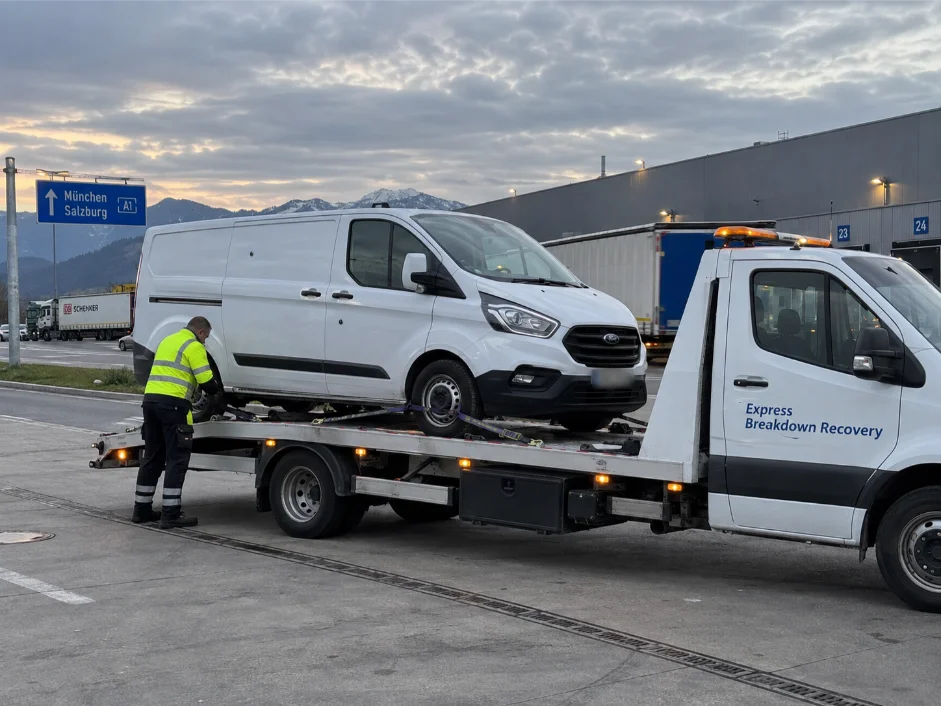 Ford Transit commercial vehicle recovery, Austria to UK, Munich