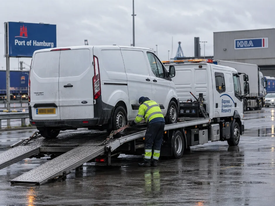 Ford transit commercial vehicles recovery in Hamburg, Germany to the UK