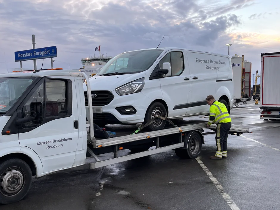 Ford Transit commercial vehicle recovery from Dublin, Ireland, to England