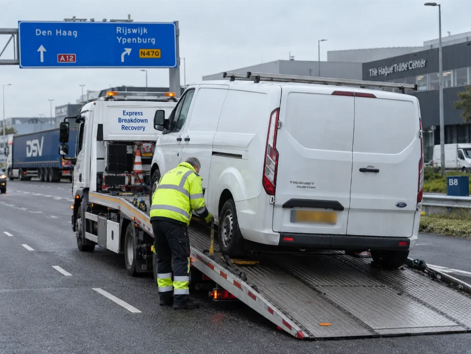 Ford Transit commercial vehicle recovery from Hague, Netherlands, to the UK