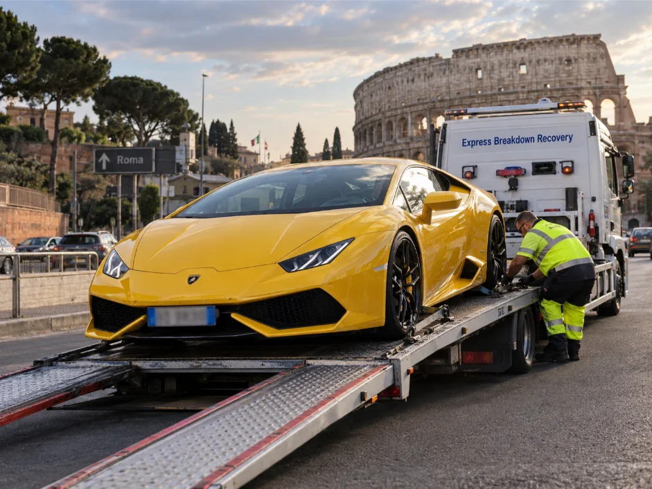 Lamborghini Huracan Luxury Car Recovery from City of Rome, Italy to London, UK