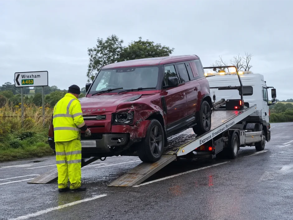 Land Rover Defender accident recovery from Wales to England