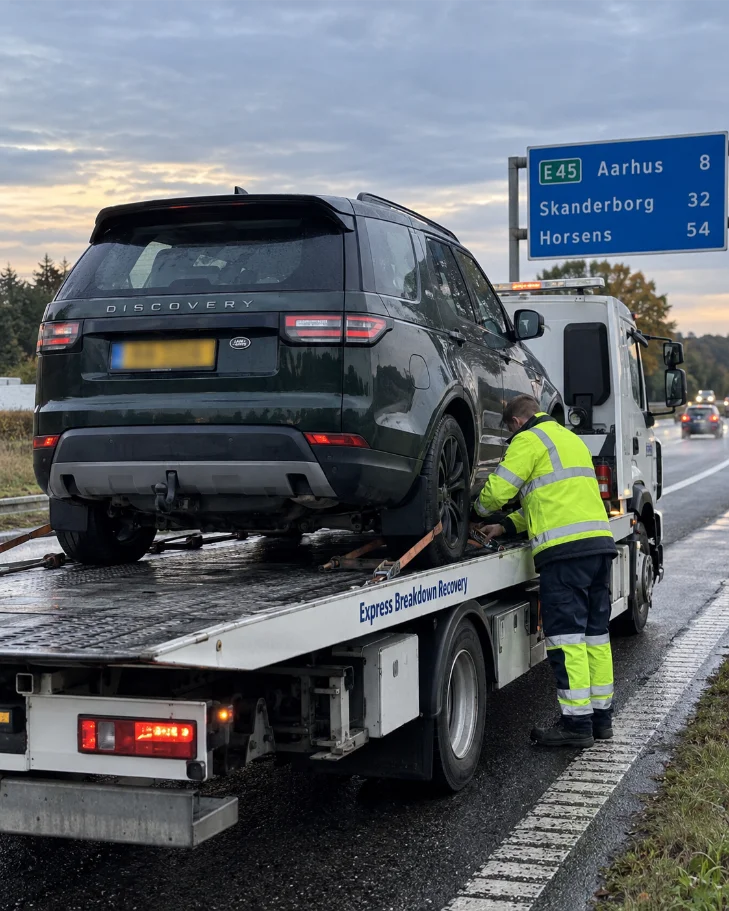 Land-rover-discover Proffession car recovery Aarhus Denmark to UK
