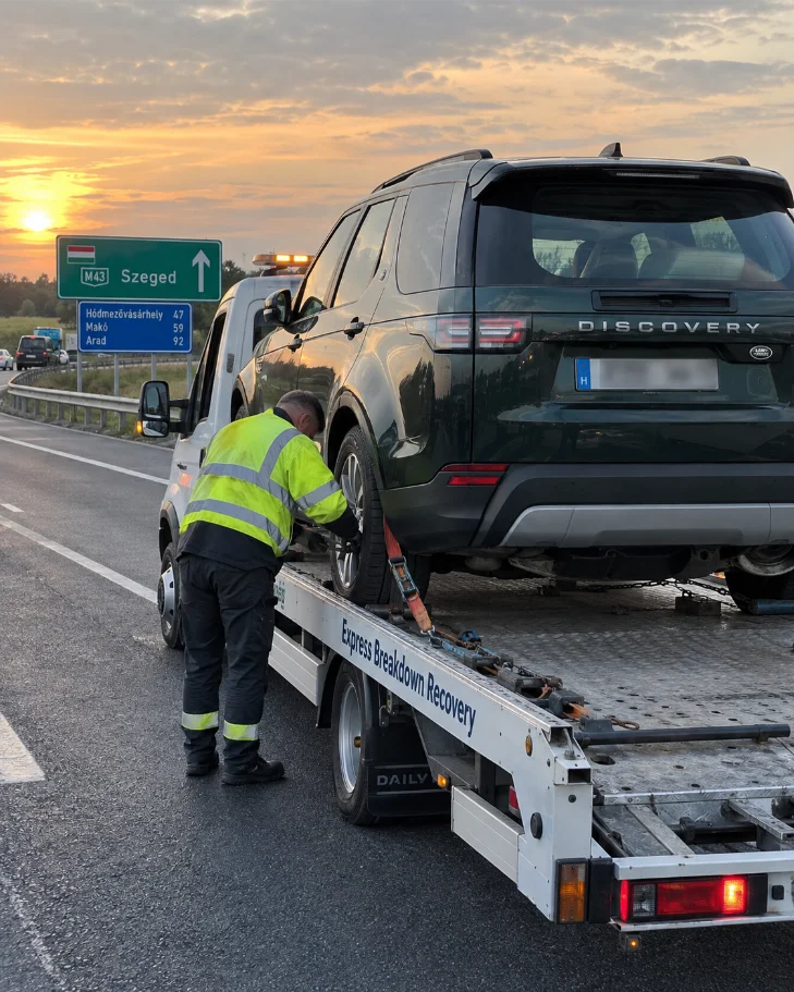 Land-rover-discovery professional car recovery Szeged, Hungary to UK