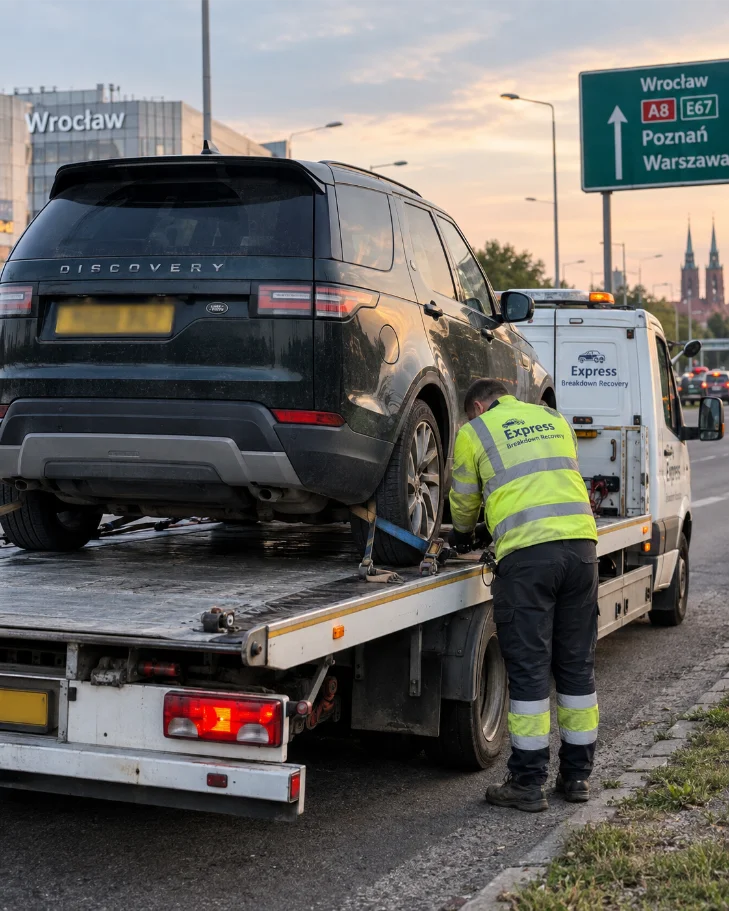 land rover discovery professional car recovery poland to uk wroclaw