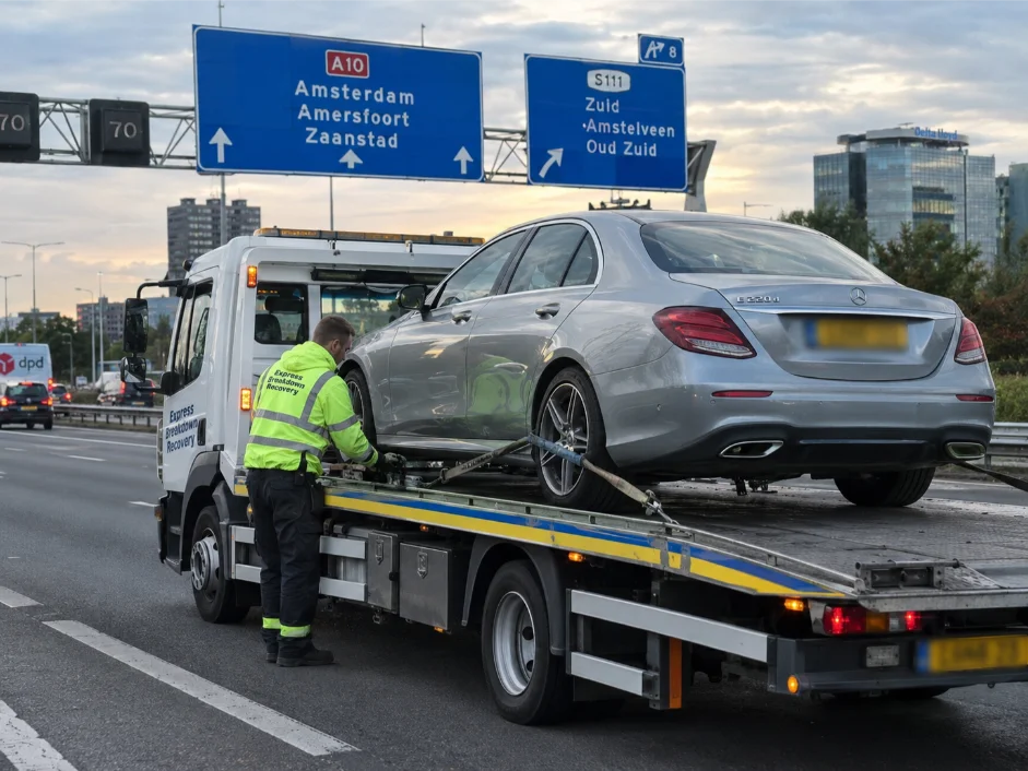 Mercedes-Benz E-Class car recovery from Amsterdam, Netherlands, to the UK