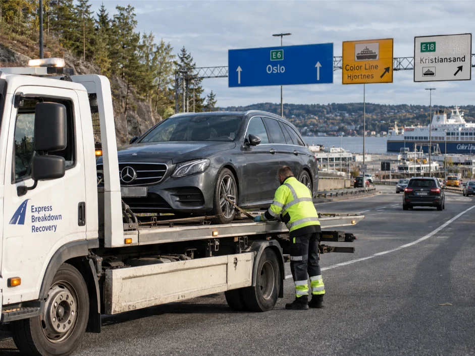 mercedes benz e class car recovery norway to uk oslo london