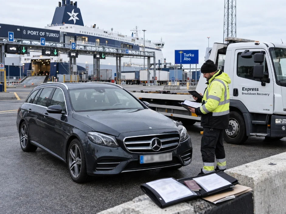 mercedes benz e class cross border recovery finland to uk turku