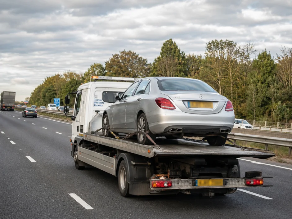 Mercedes C-Class car recovery from Dublin, Ireland to the M5 motorway in London