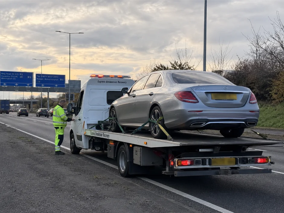 Mercedes E-Class recovery from Wales to Birmingham, England