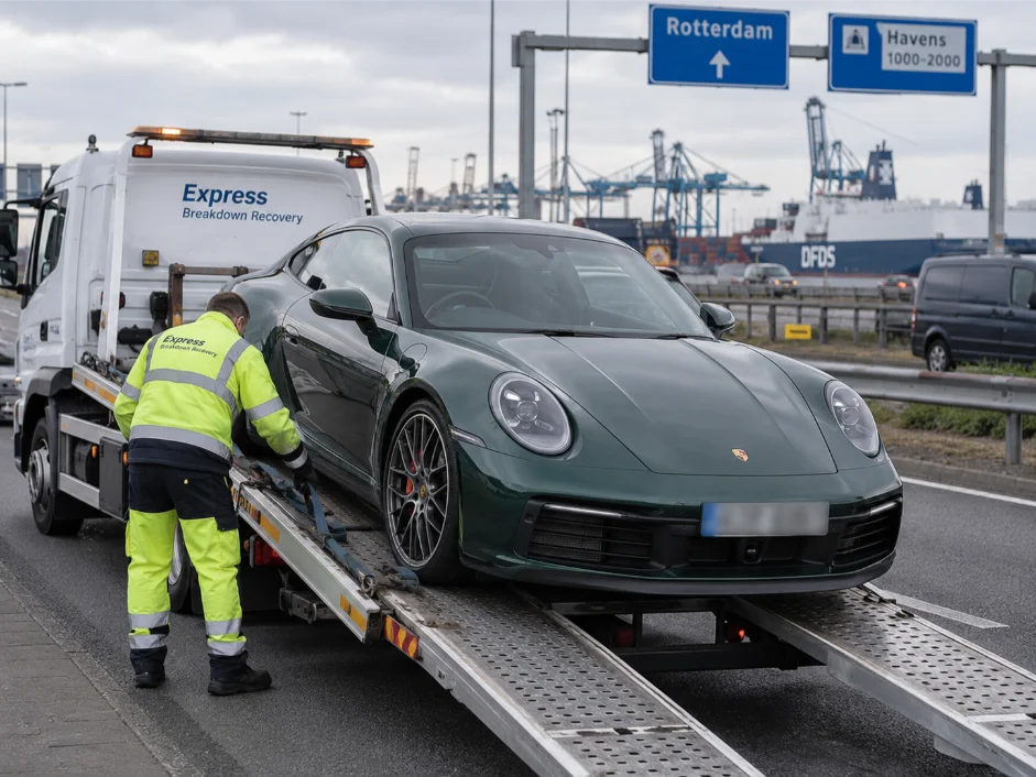 Porsche 911 luxury car transport from Rotterdam, Netherlands, to the UK