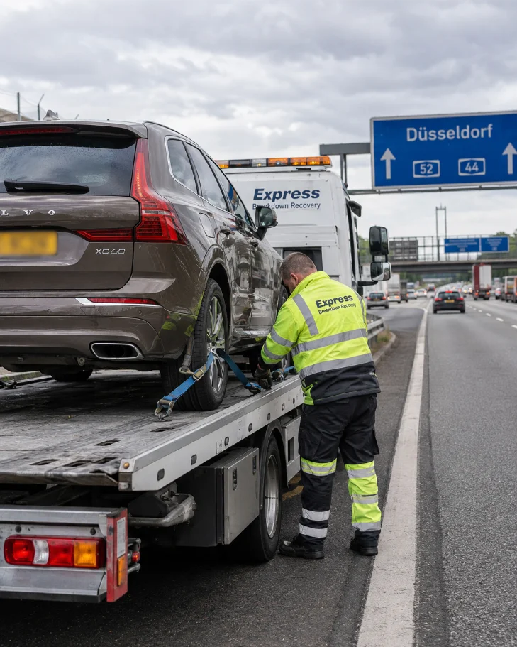 Volvo XC60 professional car recovery from Dusseldorf Germany to the UK